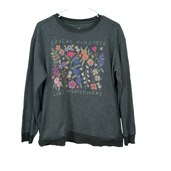 NATURAL LIFE Tops - Natural Life Sweatshirt Womens S Gray Spread Kindness Floral Graphic Pullover